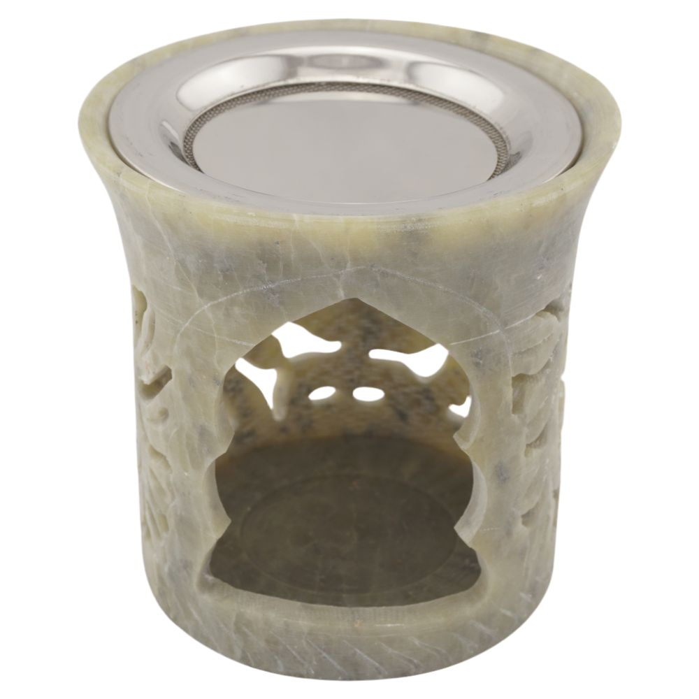 Räucherstövchen “Blume” aus Speckstein – Sinnbild für Schönheit & Vergänglichkeit mit Edelstahlsieb & Metallscheibe