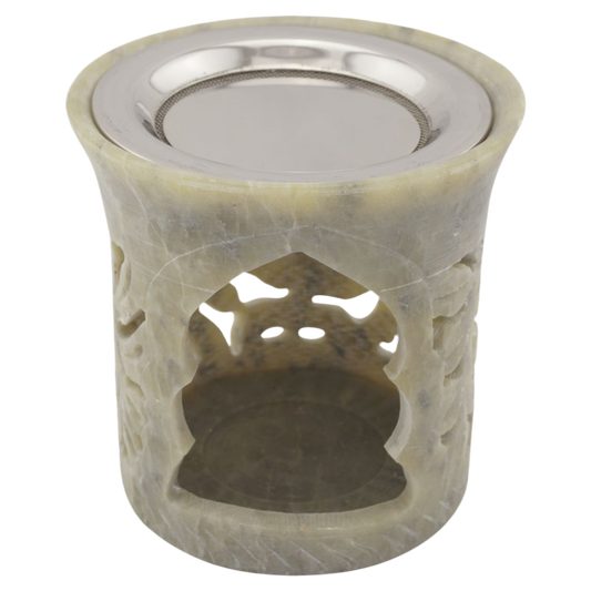 Räucherstövchen “Blume” aus Speckstein – Sinnbild für Schönheit & Vergänglichkeit mit Edelstahlsieb & Metallscheibe