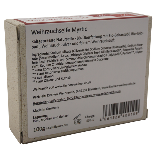 Handgemachte Weihrauchseife „Mystic“ – Aus echtem Weihrauchharz – Babassu- & Jojobaöl – 100% vegan & palmölfrei – 100 g