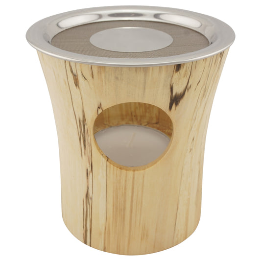 Räucherstövchen aus Holz 4-tlg. - Birke groß, mit Edelstahlsieb und Metallscheibe