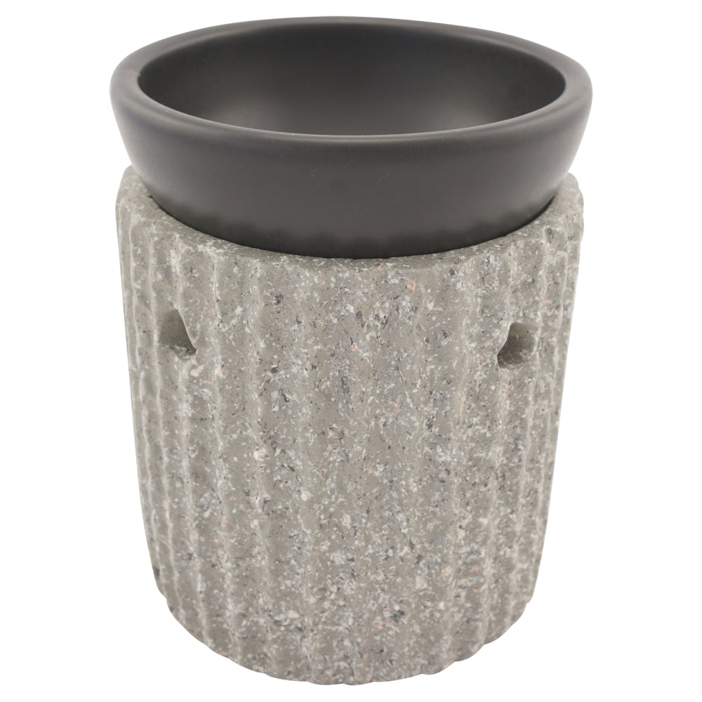 Duftlampe und Räucherstövchen Steinoptik mit Schale, Edelstahlsieb, Metallscheibe und Podest – Design „Ajala” – H 10/12,5 cm