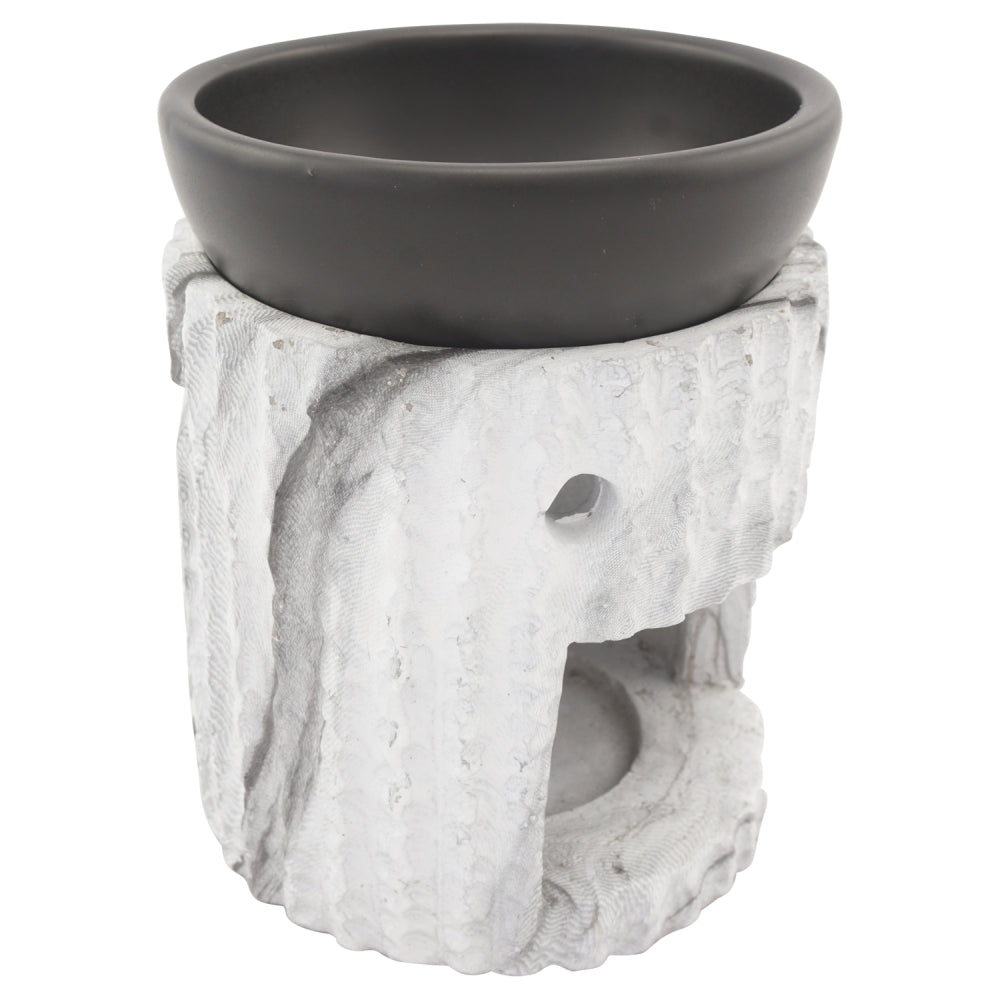 Duftlampe und Räucherstövchen aus Keramik/Steinoptik mit Schale, Edelstahlsieb, Metallscheibe und Podest – Design „Desna” – H 10/12,5 cm