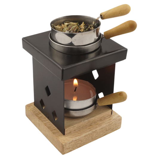 Räucherstövchen “Arian” aus Metall & Holz – Orientalisches Design für Weihrauch, Kräuter & ätherische Öle