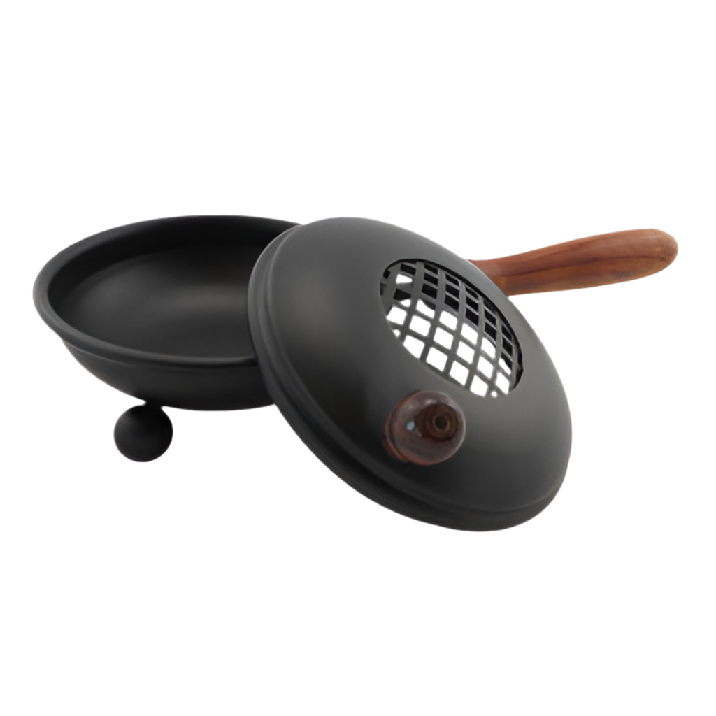 Räucherpfanne Schwarz mit Holzgriff – Handgefertigt für Räucherrituale mit Kohle, Weihrauch & Kräutern