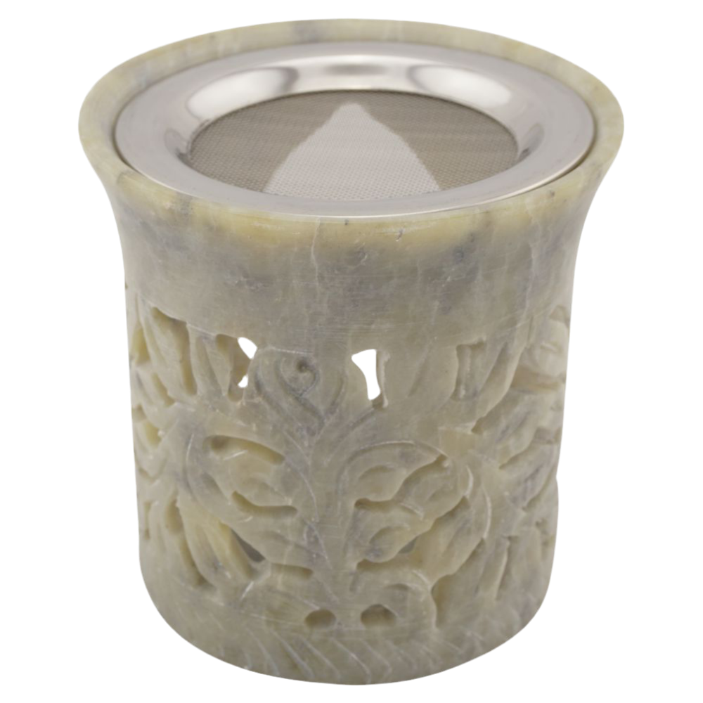 Räucherstövchen “Blume” aus Speckstein – Sinnbild für Schönheit & Vergänglichkeit mit Edelstahlsieb & Metallscheibe