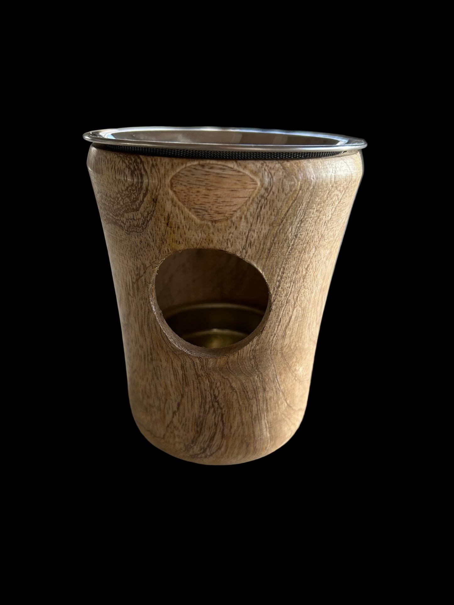 Räucherstövchen Sheesam aus indischem Holz – H 13cm – mit Edelstahlsieb & Metallscheibe – Ideal für Weihrauch & Kräuter