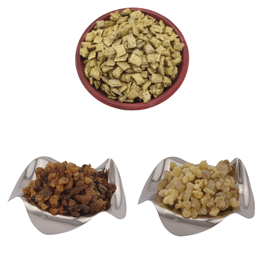 Weihrauchset „Gold, Weihrauch & Myrrhe“ – Griechischer Goldweihrauch, Oman-Weihrauch Ecclesia & Myrrhe für Rituale, Gebet & innere Balance