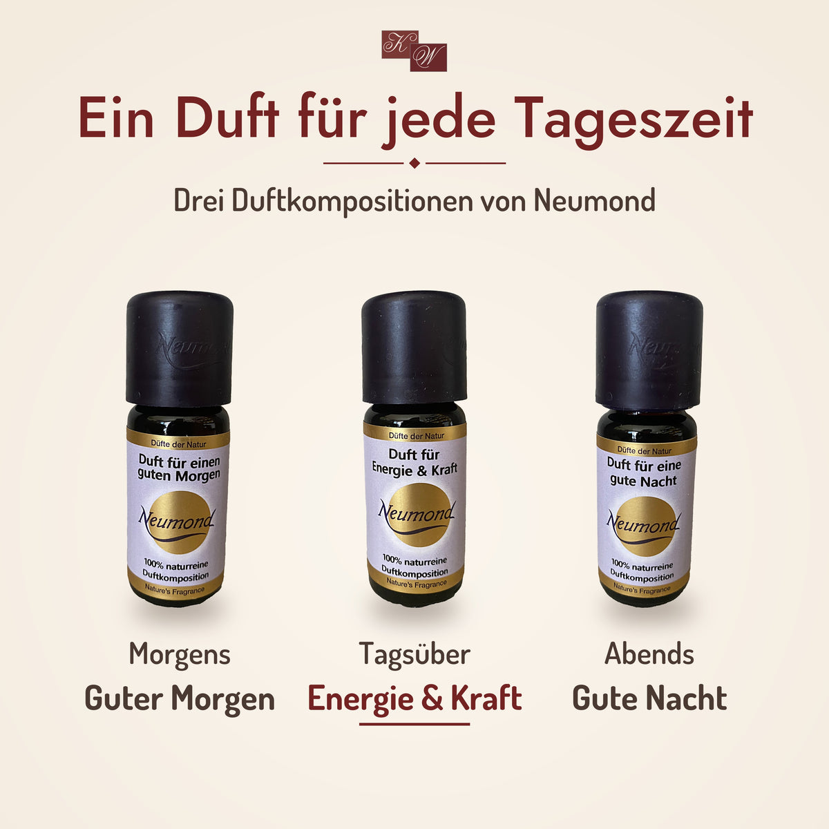 Ein Duft für jede Tageszeit: Guter Morgen, Energie & Kraft und Gute Nacht von Neumond