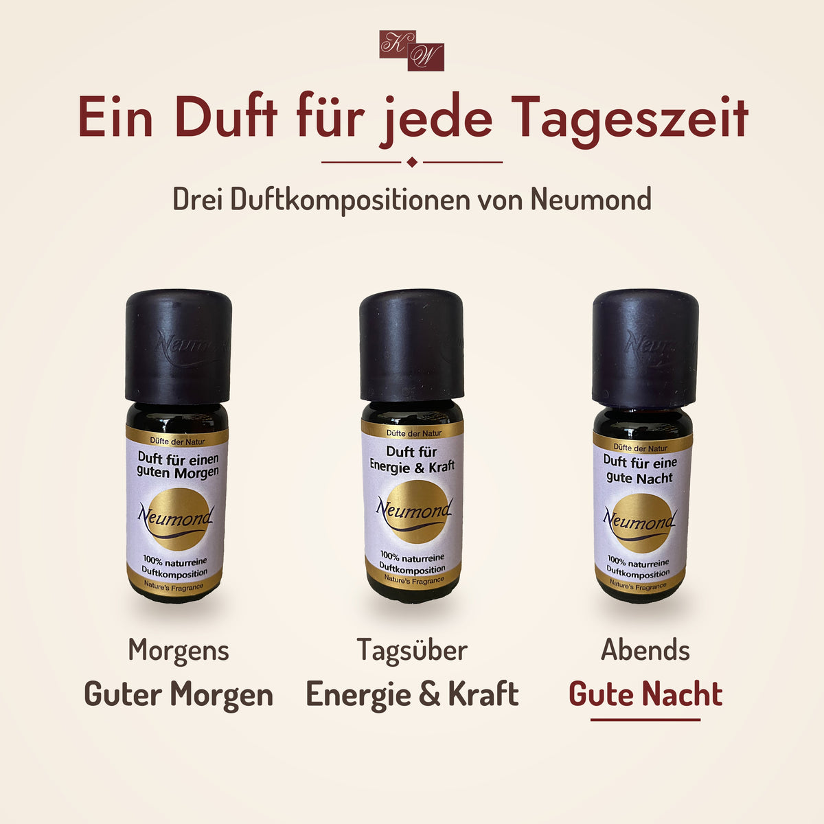 Ein Duft für jede Tageszeit: Guter Morgen, Energie & Kraft und Gute Nacht von Neumond