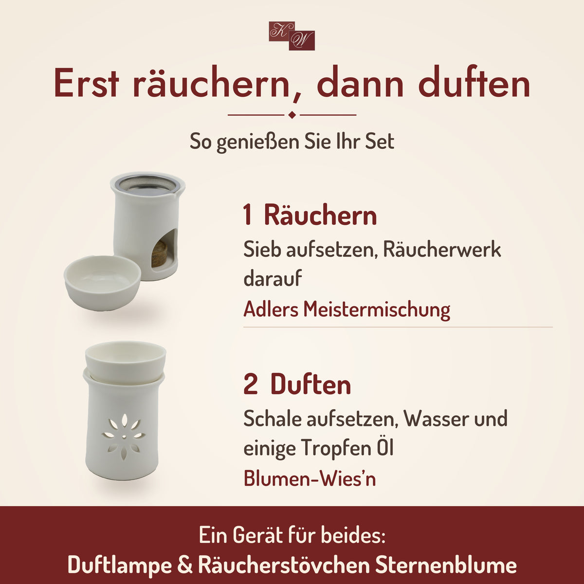 Duftöl- und Räucherset Blumen-Wies’n – erst räuchern, dann duften mit Duftlampe & Räucherstövchen Sternenblume