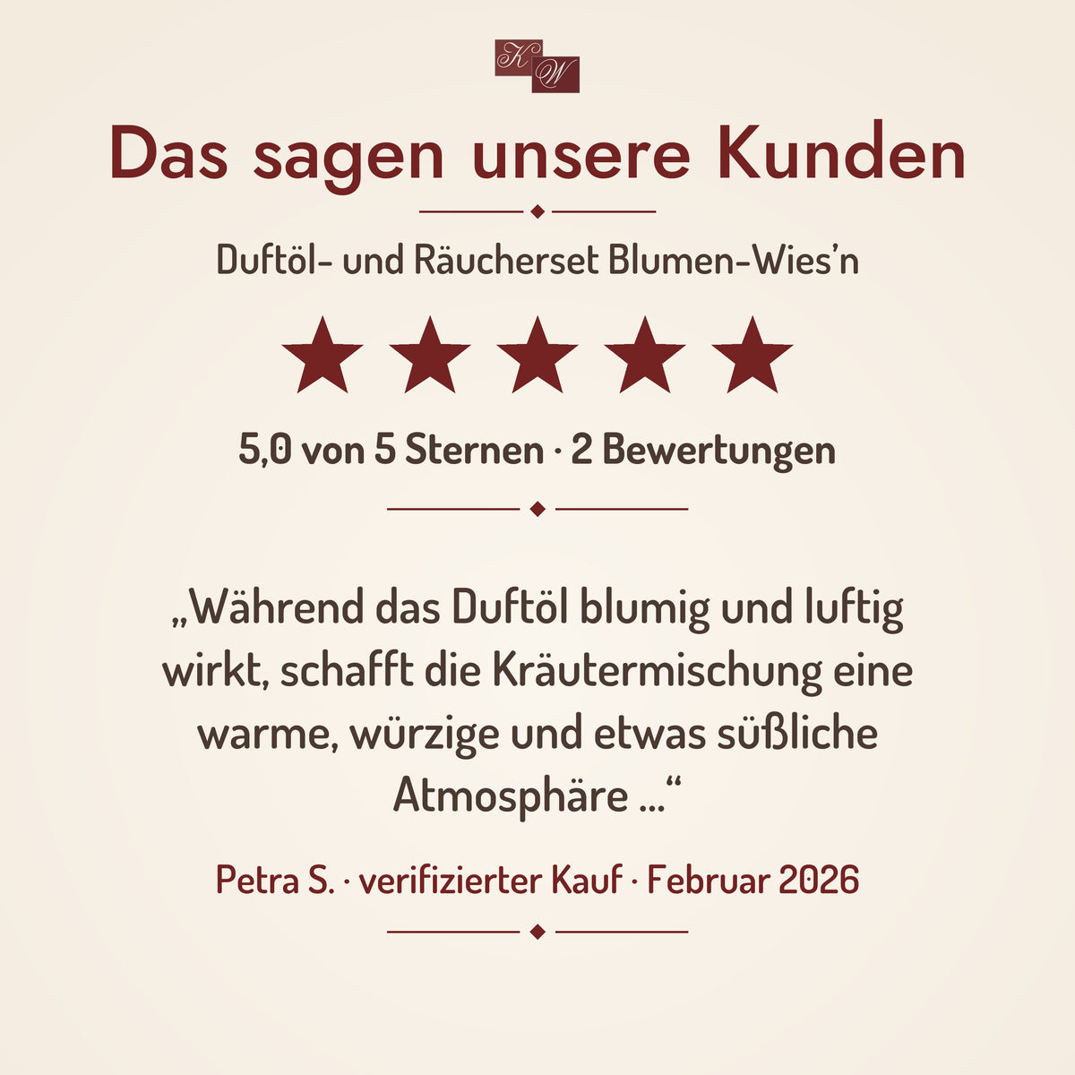 Duftöl- und Räucherset Blumen-Wies’n – Kundenstimme, 5,0 von 5 Sternen