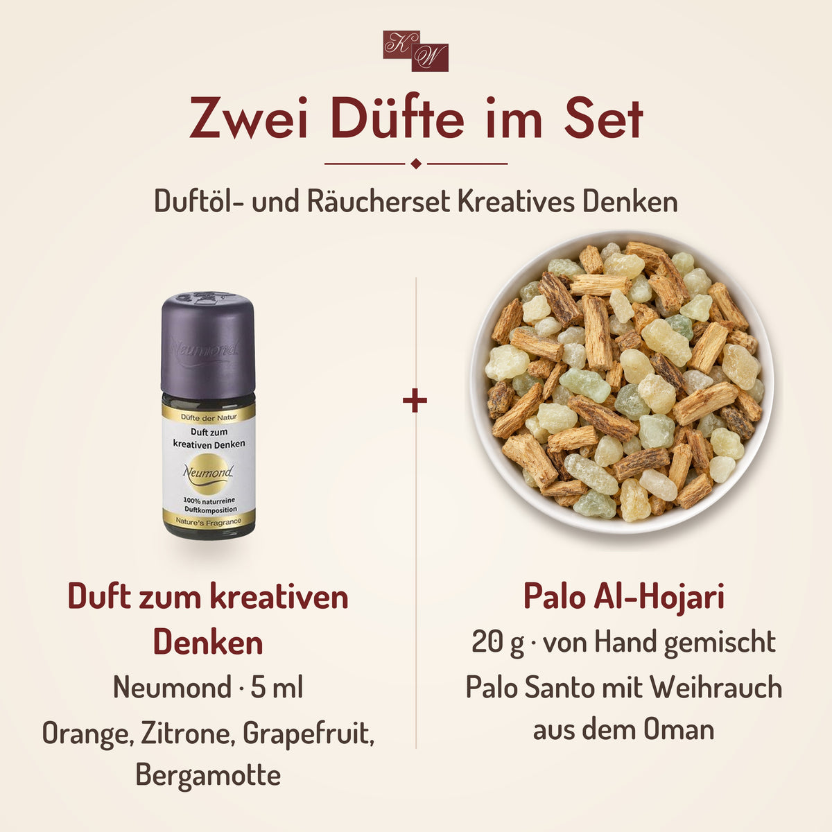 Duftöl- und Räucherset Kreatives Denken – zwei Düfte im Set: Duft zum kreativen Denken und Palo Al-Hojari