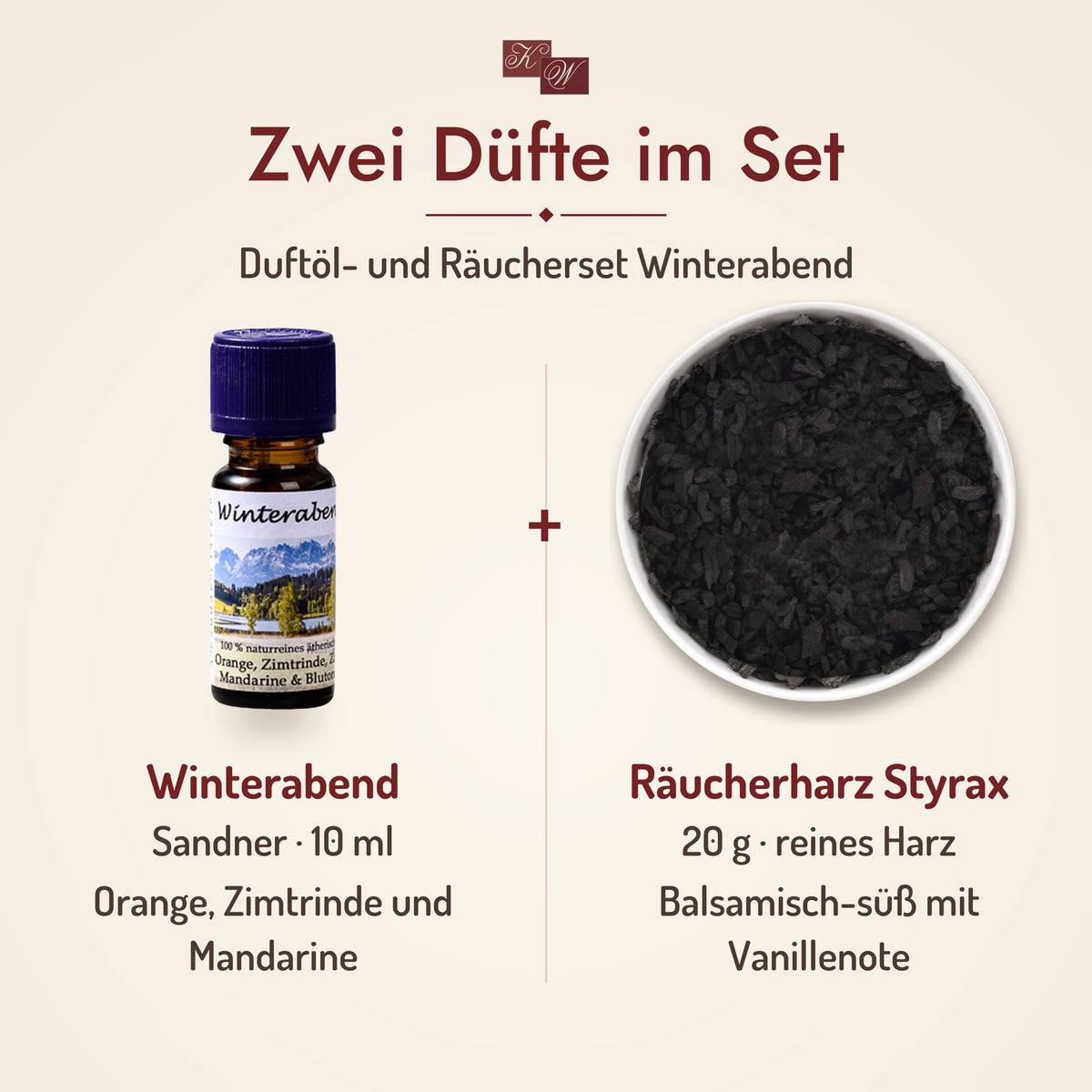 Duftöl- und Räucherset Winterabend – zwei Düfte im Set: Winterabend und Räucherharz Styrax