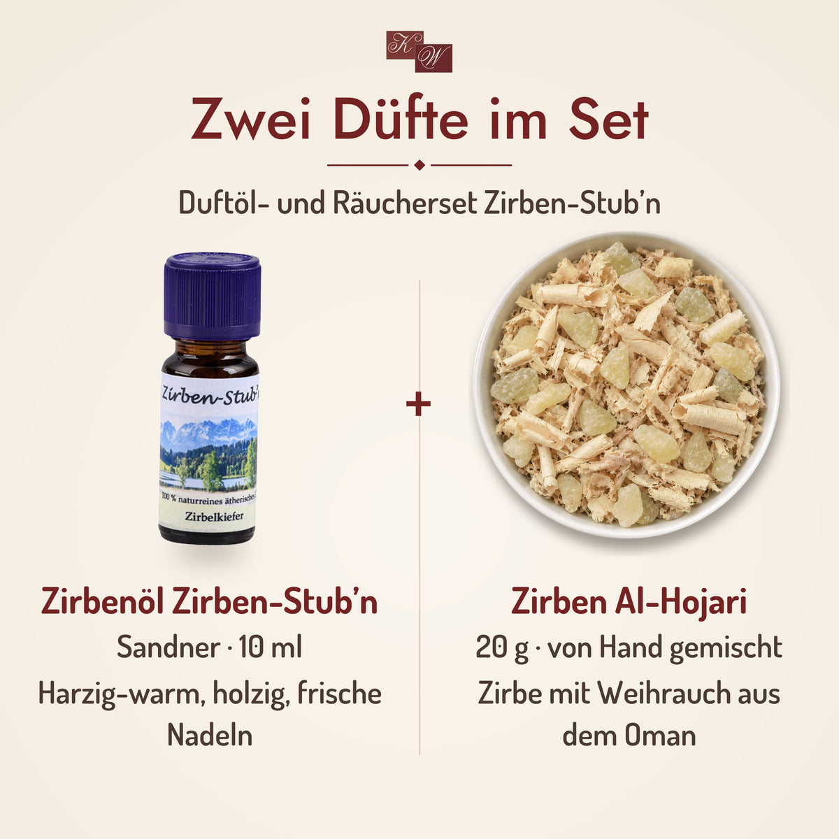 Duftöl- und Räucherset Zirben-Stub’n – zwei Düfte im Set: Zirbenöl Zirben-Stub’n und Zirben Al-Hojari