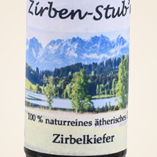 Zirbenöl Zirben-Stub’n – Nahaufnahme des Etiketts