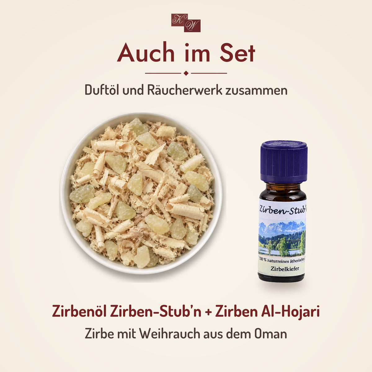 Zirbenöl Zirben-Stub’n auch im Duftöl- und Räucherset mit Zirben Al-Hojari