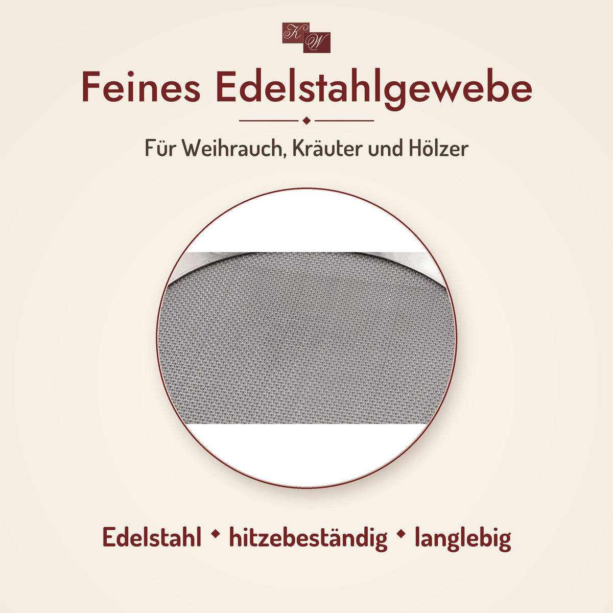 Edelstahlsieb Ø 9 cm – feines Edelstahlgewebe in der Nahansicht