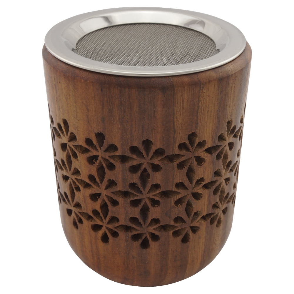 Räucherstövchen Sheesam aus indischem Holz – H 13cm – mit Edelstahlsieb & Metallscheibe – Ideal für Weihrauch & Kräuter
