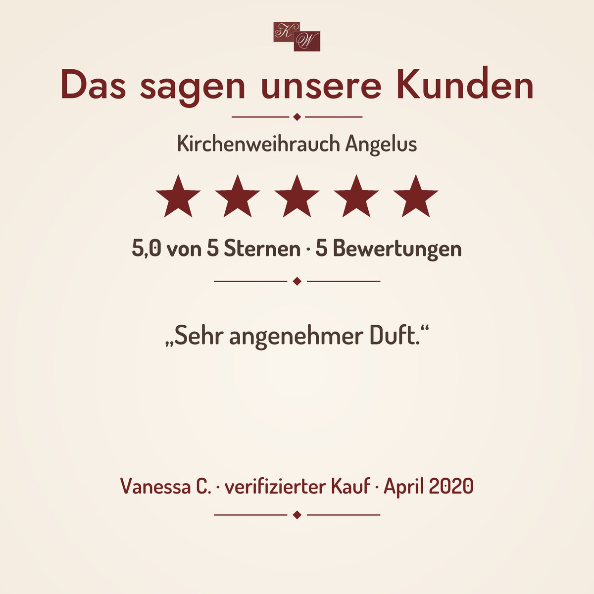 Kirchenweihrauch Angelus – Kundenstimme