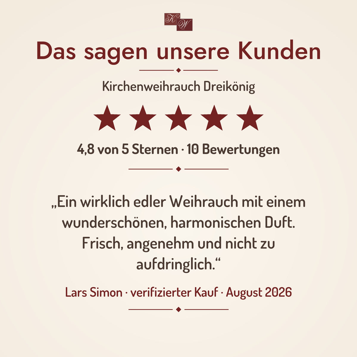 Kirchenweihrauch Dreikönig – Kundenstimme