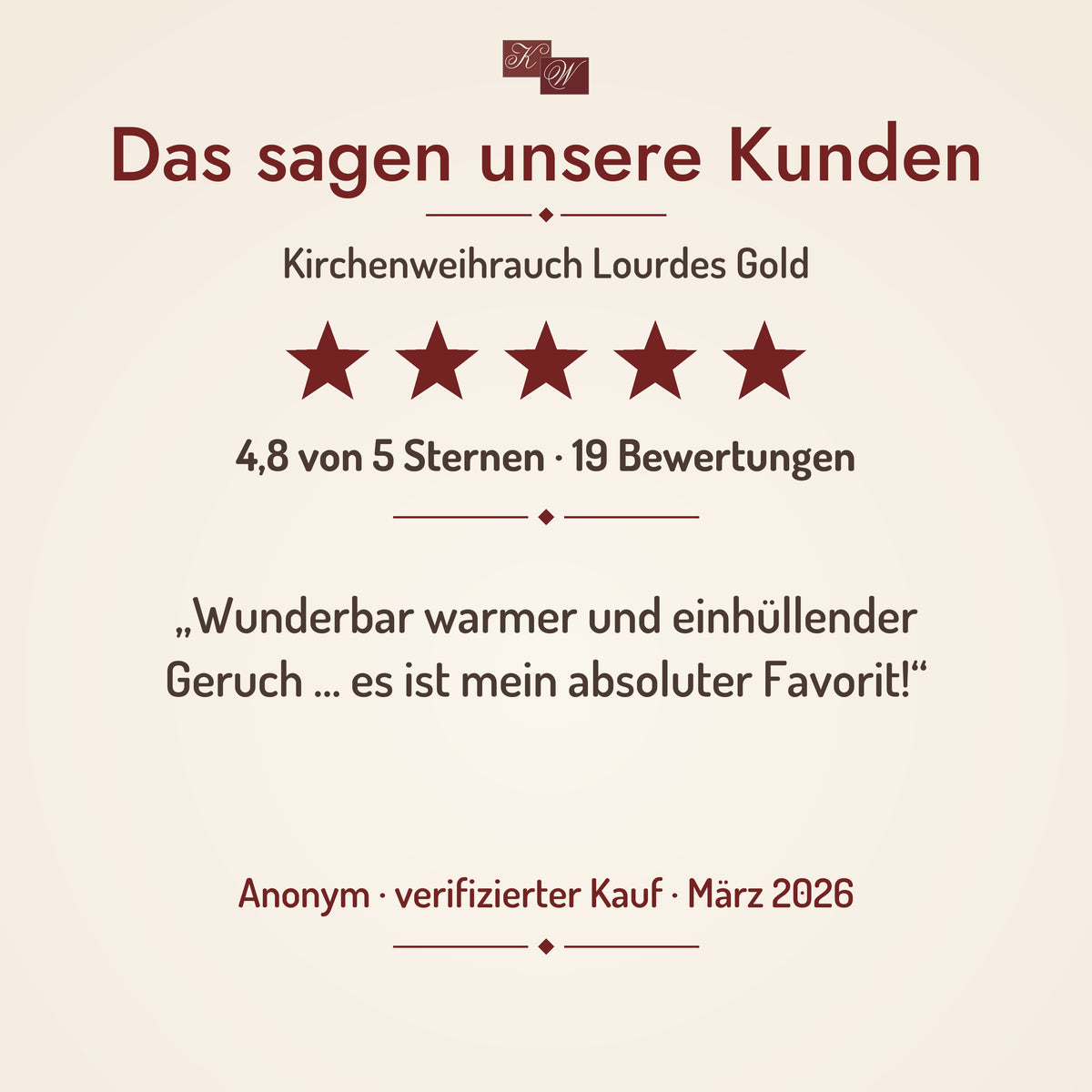 Kirchenweihrauch Lourdes Gold – Kundenstimme