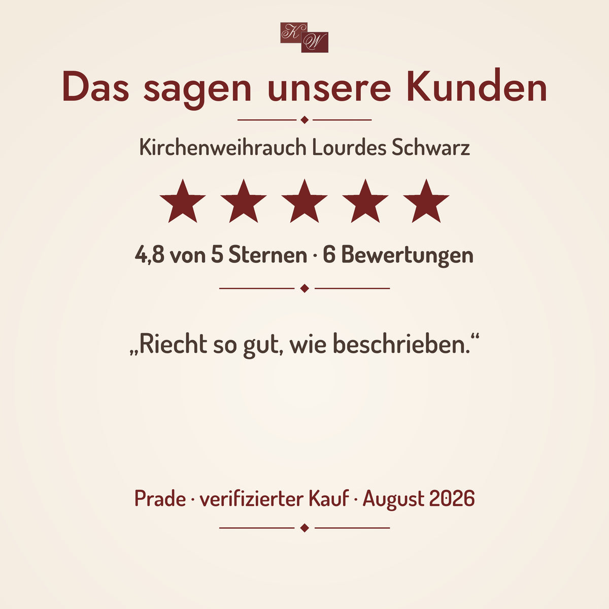 Kirchenweihrauch Lourdes Schwarz – Kundenstimme