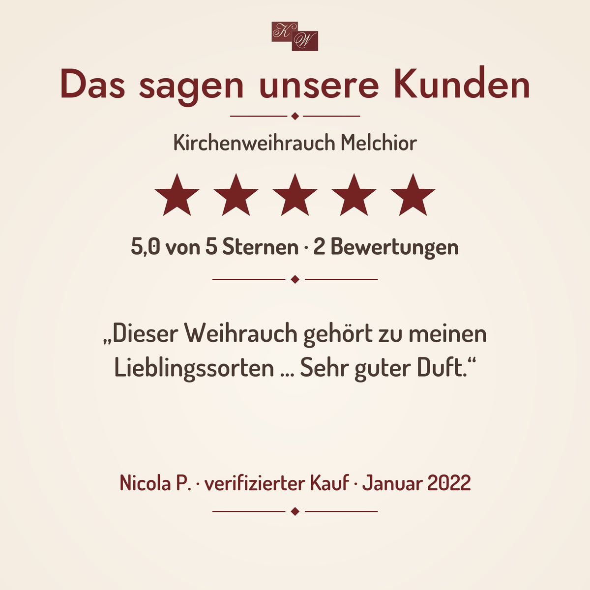 Kirchenweihrauch Melchior – Kundenstimme