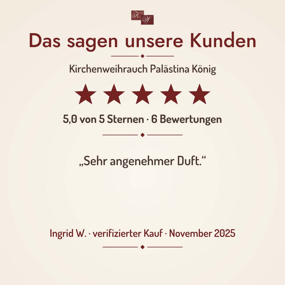 Kirchenweihrauch Palästina König – Kundenstimme