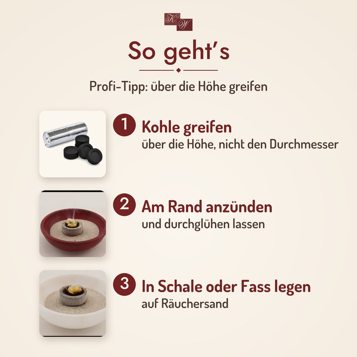 Kohle-Zange 18 cm – so geht’s in drei Schritten