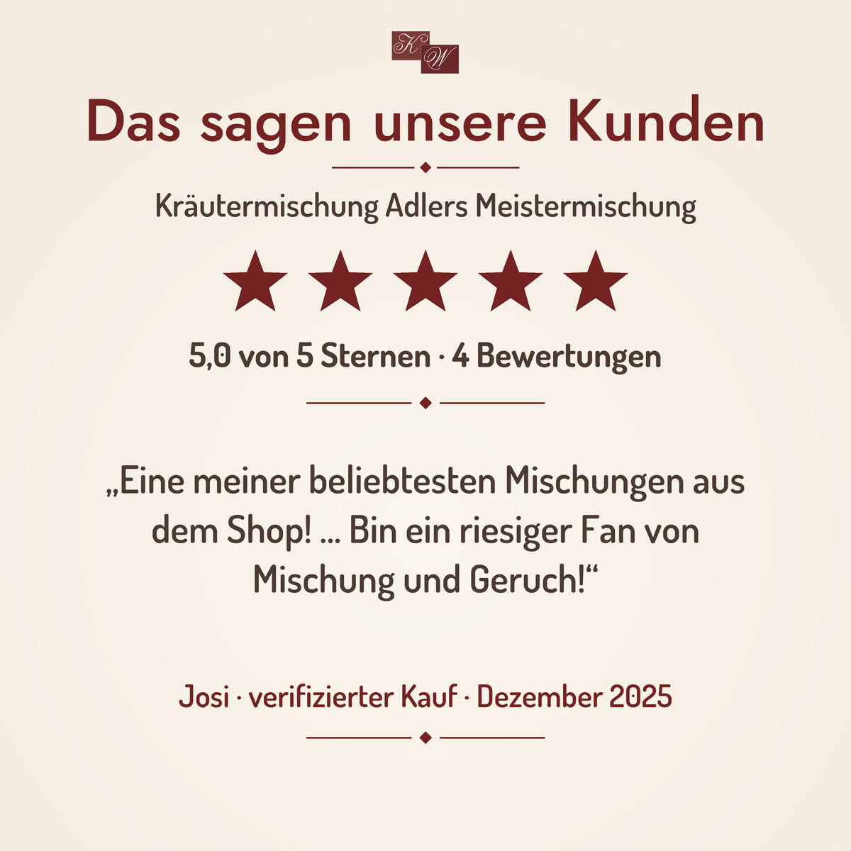 Kräutermischung Adlers Meistermischung – Kundenstimme, 5,0 von 5 Sternen