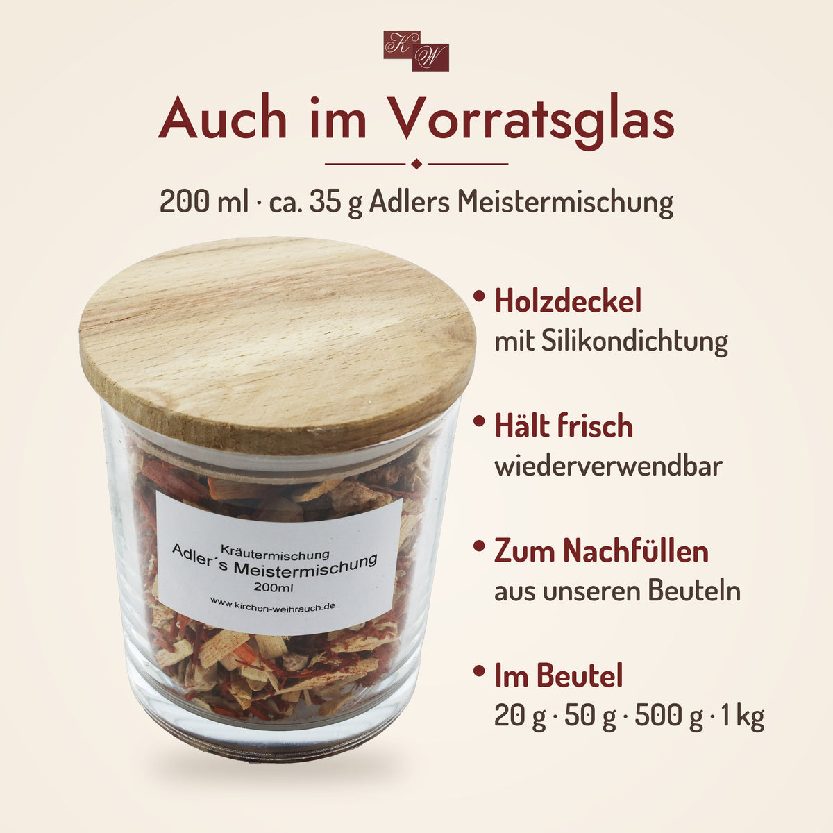 Kräutermischung Adlers Meistermischung im Vorratsglas 200 ml mit Holzdeckel