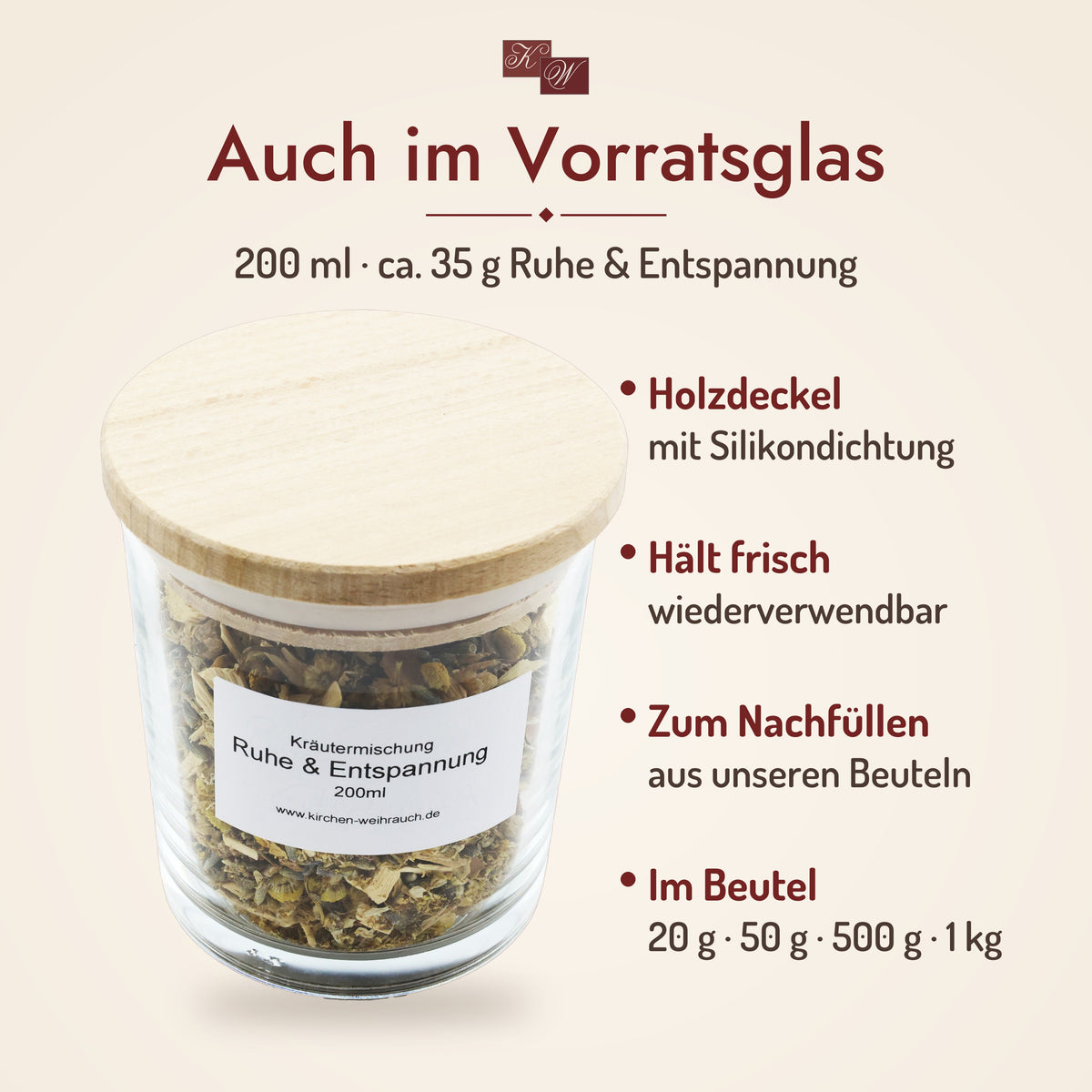Kräutermischung Ruhe & Entspannung im Vorratsglas 200 ml mit Holzdeckel