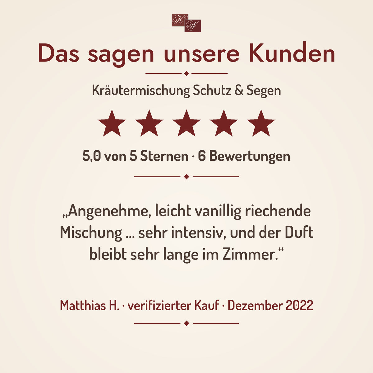 Kräutermischung Schutz & Segen – Kundenstimme, 5,0 von 5 Sternen