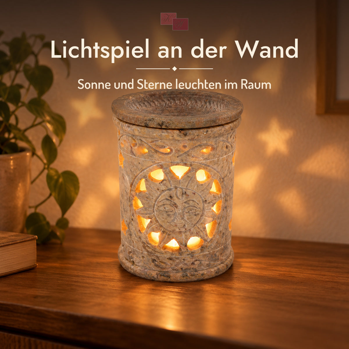 Duftlampe Sonne – Lichtspiel: das Teelicht wirft das Muster an die Wand
