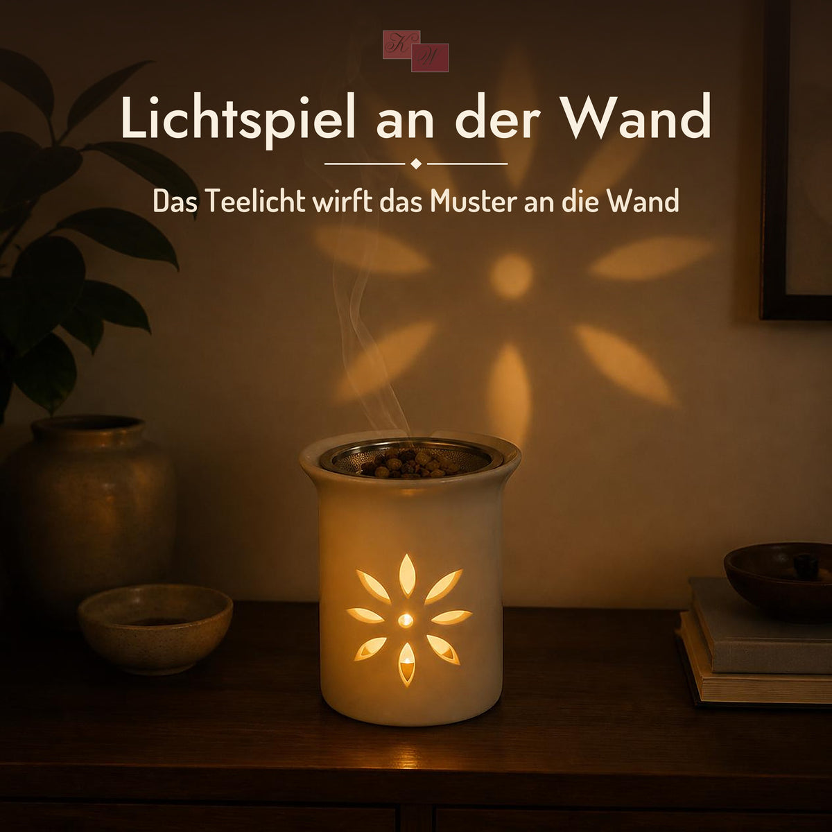 Duftlampe und Räucherstövchen Sternenblume – Lichtspiel: das Teelicht wirft das Muster an die Wand