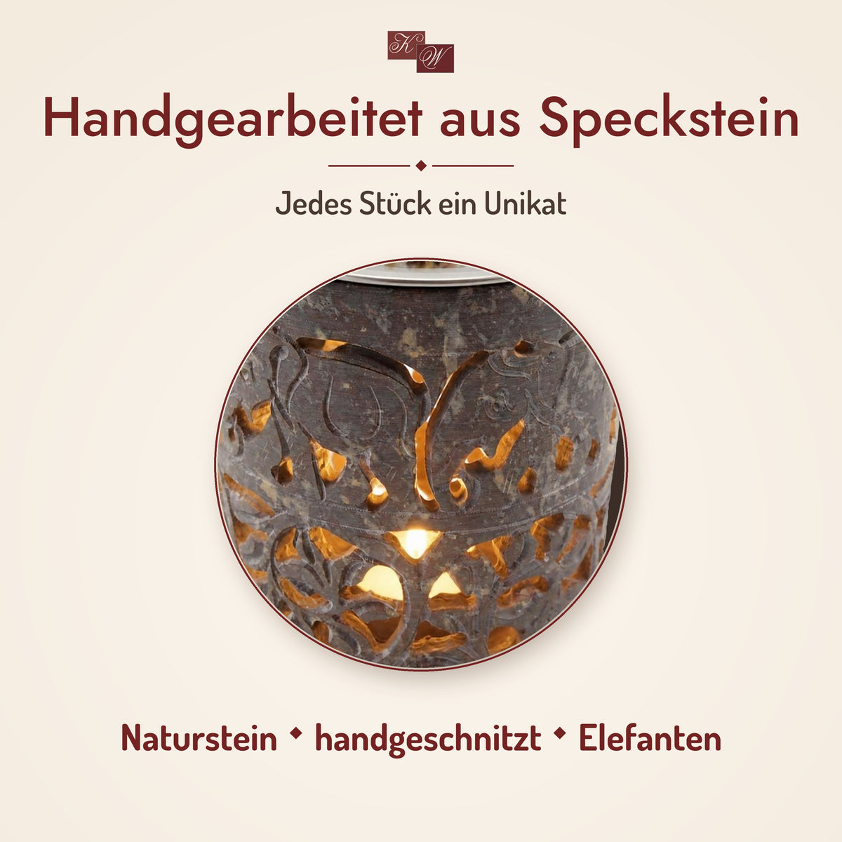 Räucherstövchen Hati – handgearbeitet aus Speckstein, Nahaufnahme