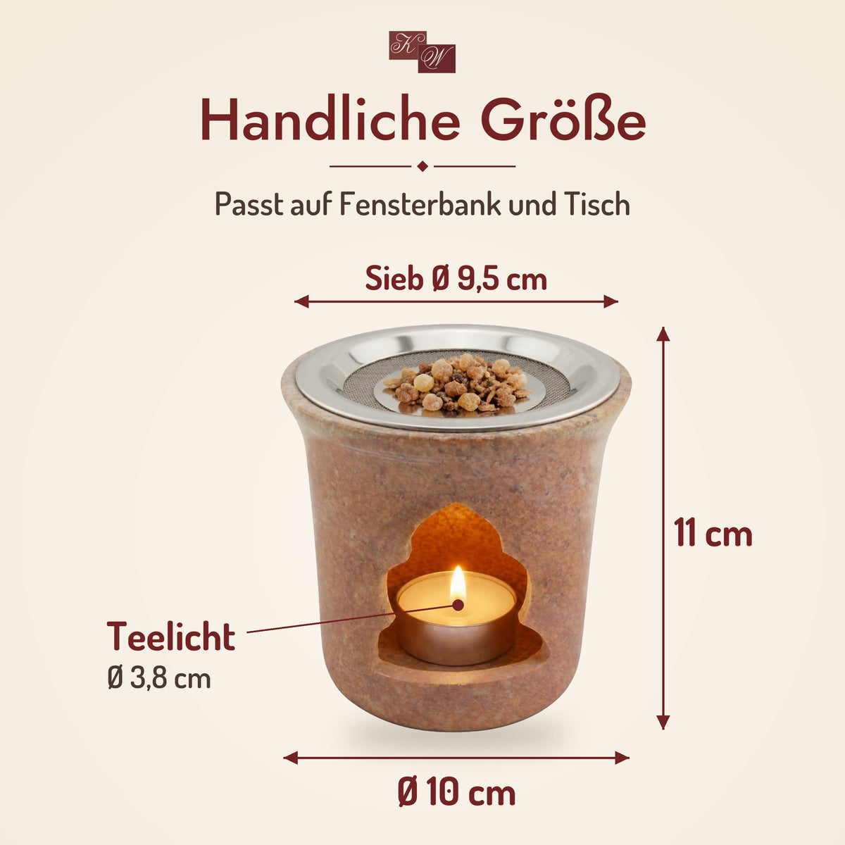 Räucherstövchen Lebensbaum – Maße: Höhe 11 cm, Ø 10 cm, Sieb Ø 9,5 cm