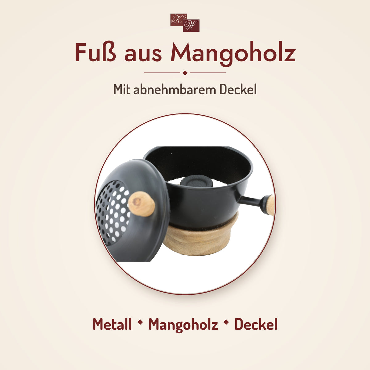 Räucherpfanne Thomasya aus Metall und Mangoholz – Material im Detail