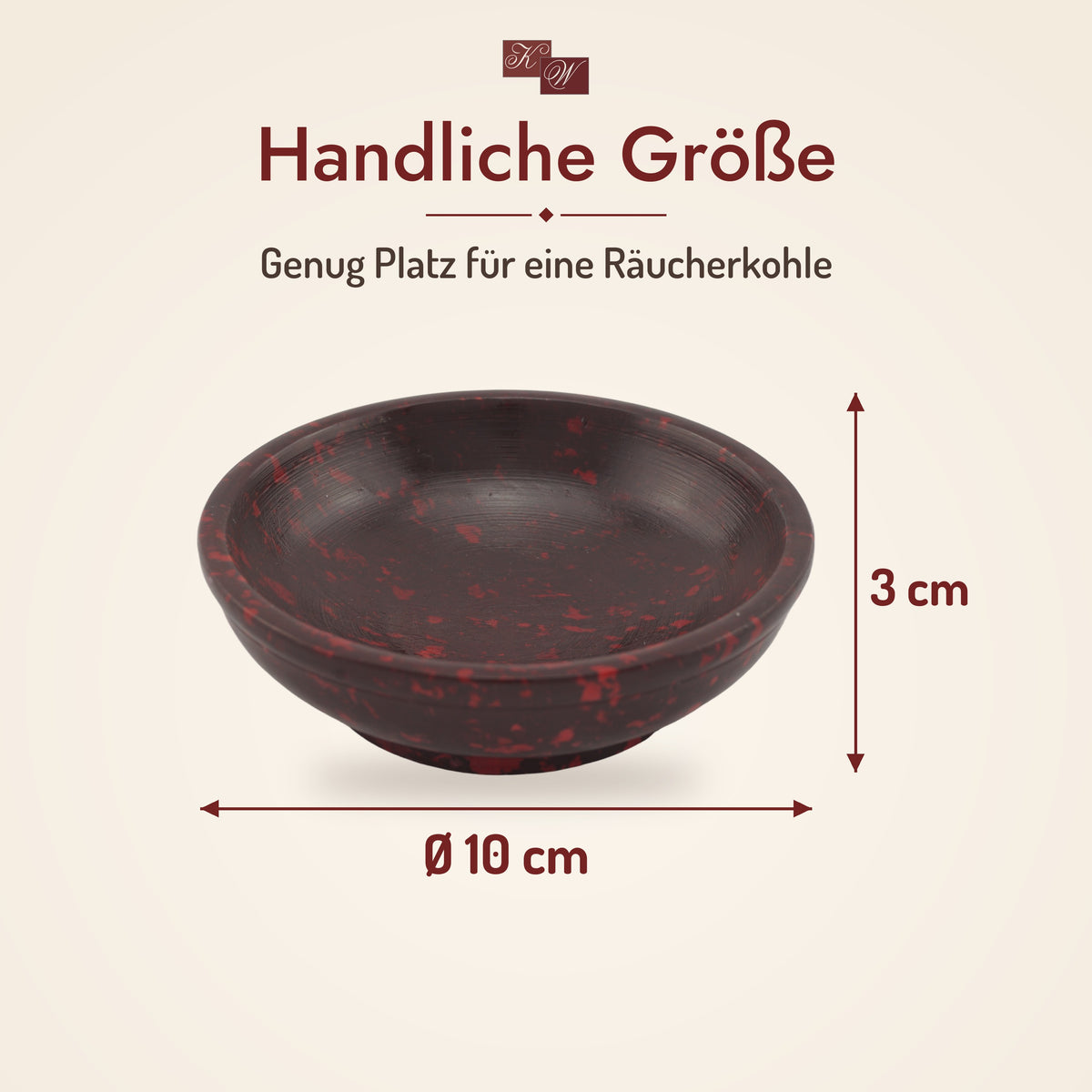 Räucherschale aus rotem Speckstein – Größe: Ø 10 cm, Höhe 3 cm