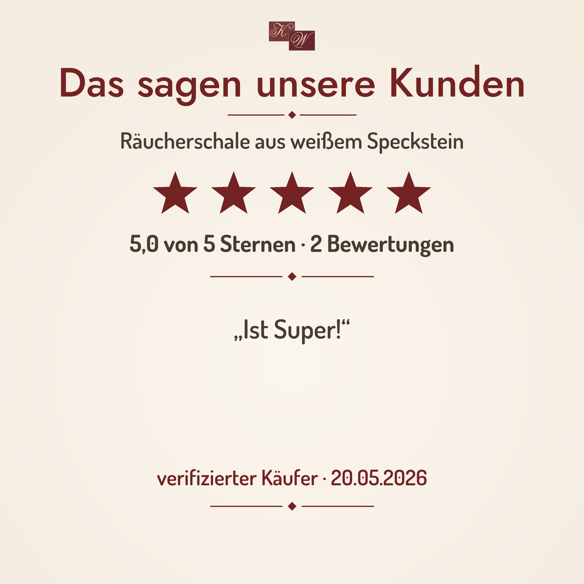 Räucherschale aus weißem Speckstein – Kundenstimme mit Sternebewertung