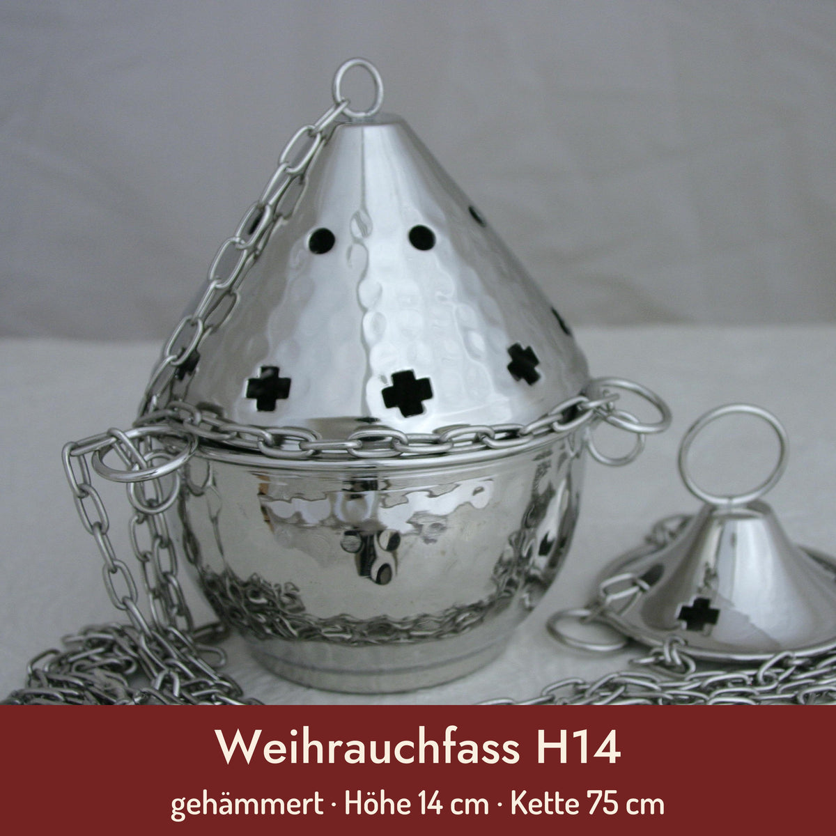 Weihrauchfass H14 – gehämmert · Höhe 14 cm · Kette 75 cm