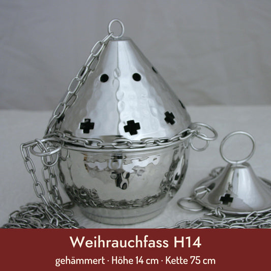 Weihrauchfass H14 – gehämmert · Höhe 14 cm · Kette 75 cm