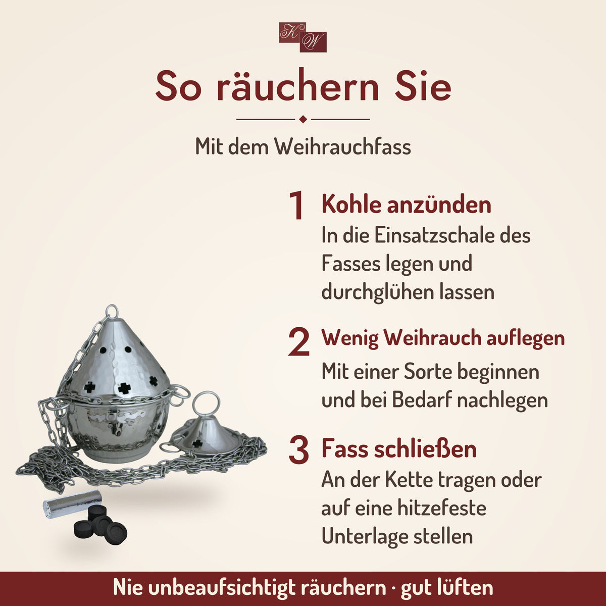 Räucherset H14 mit gehämmertem Weihrauchfass – so räuchern Sie in drei Schritten