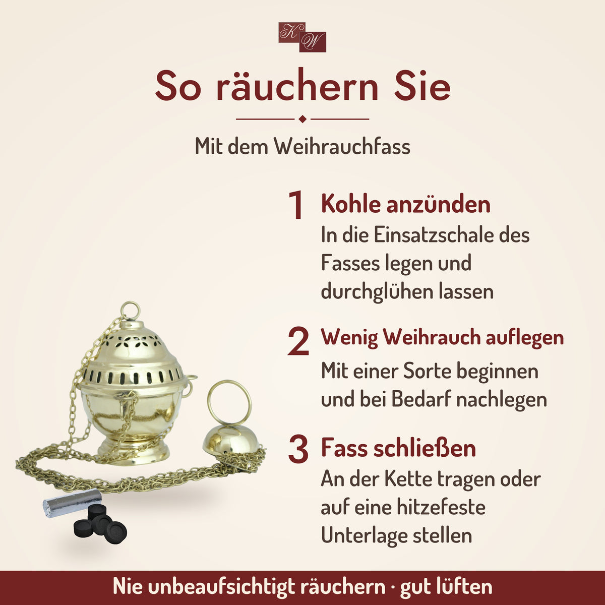 Räucherset Byzanz mit Weihrauchfass aus Messing – so räuchern Sie in drei Schritten