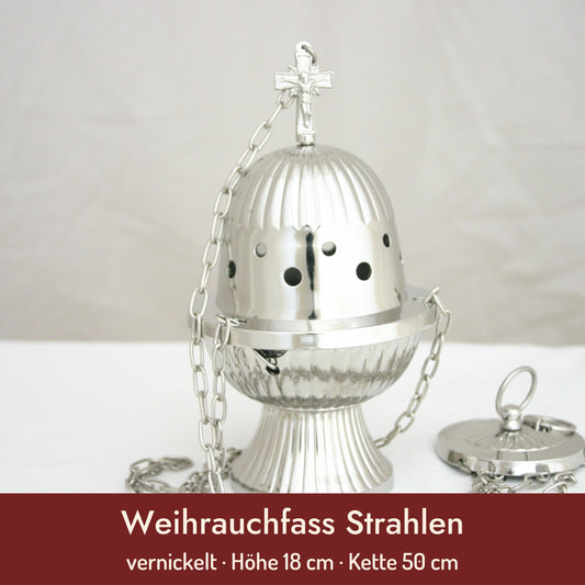 Weihrauchfass Strahlen – vernickelt · Höhe 18 cm · Kette 50 cm