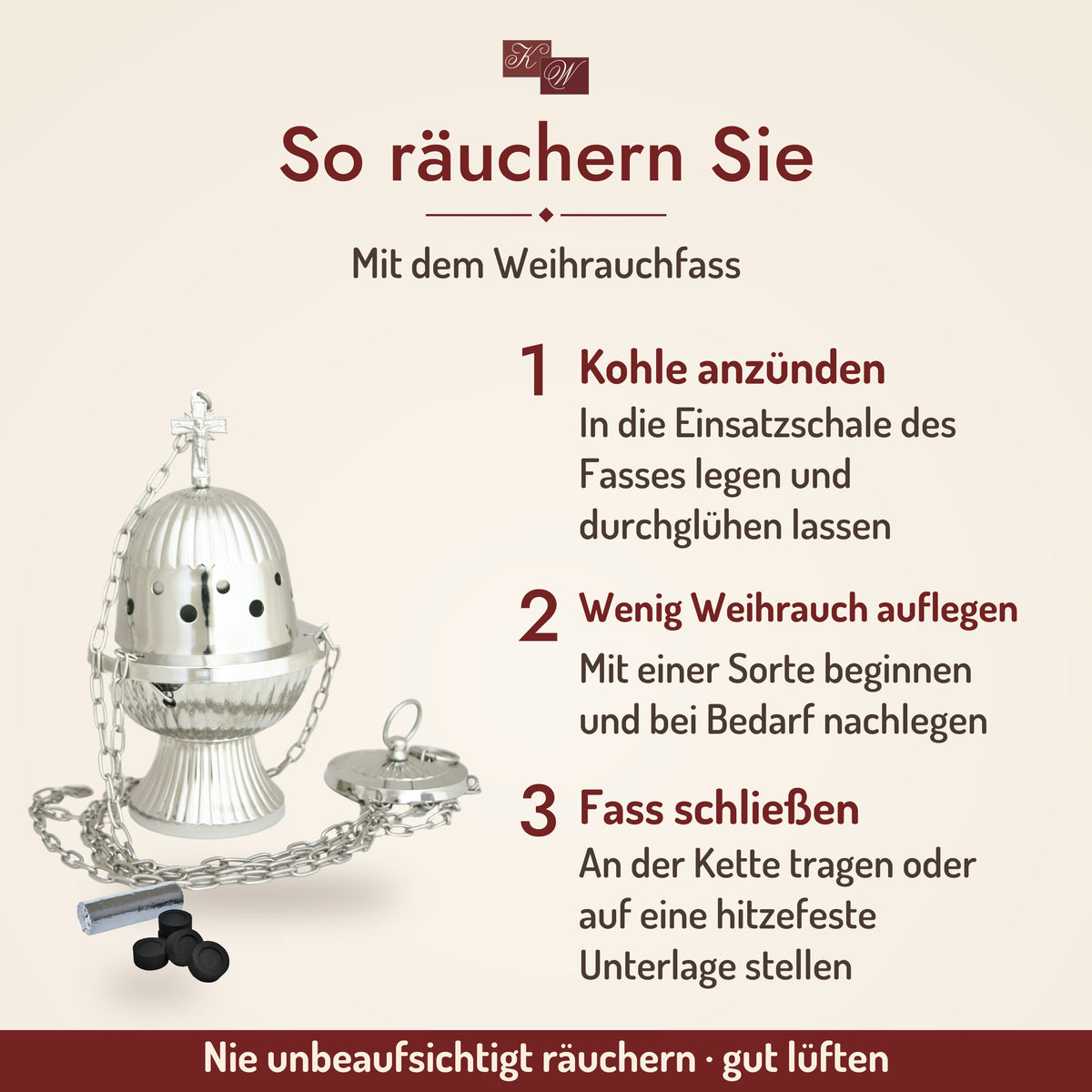 Räucherset Strahlen mit Weihrauchfass – so räuchern Sie in drei Schritten