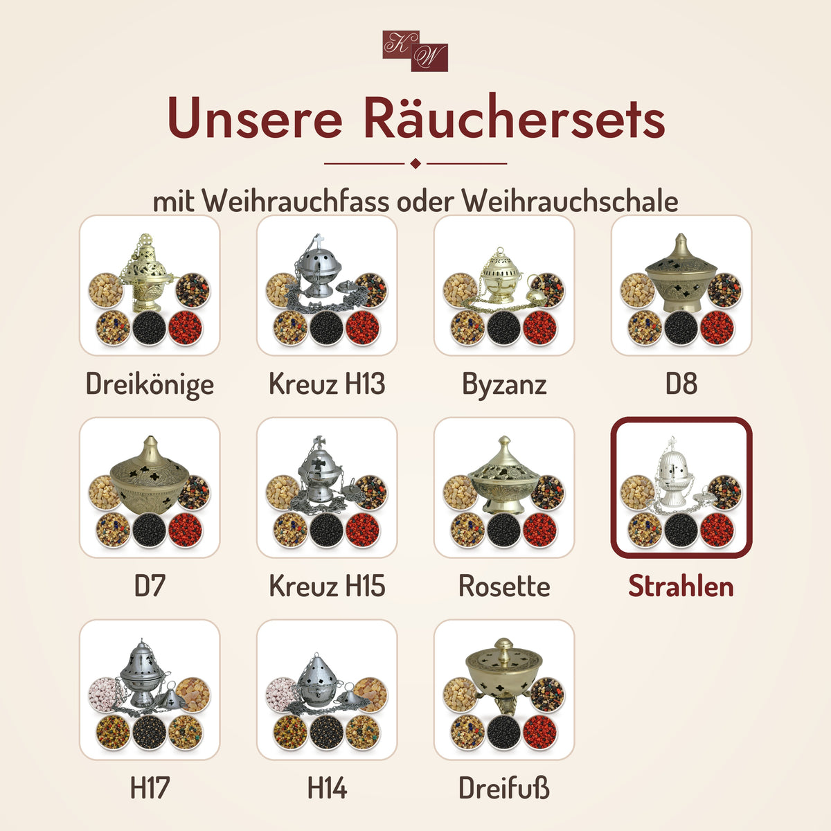 Räucherset Strahlen mit Weihrauchfass – Auswahl unserer Räuchersets