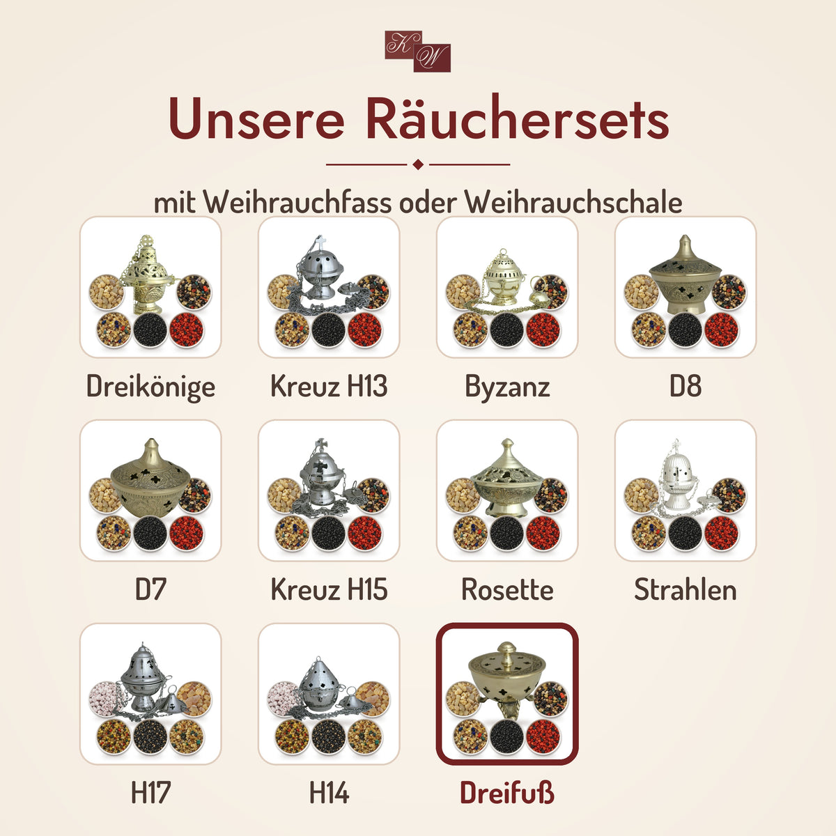 Räucherset Dreifuß mit Weihrauchschale aus Messing – Auswahl unserer Räuchersets