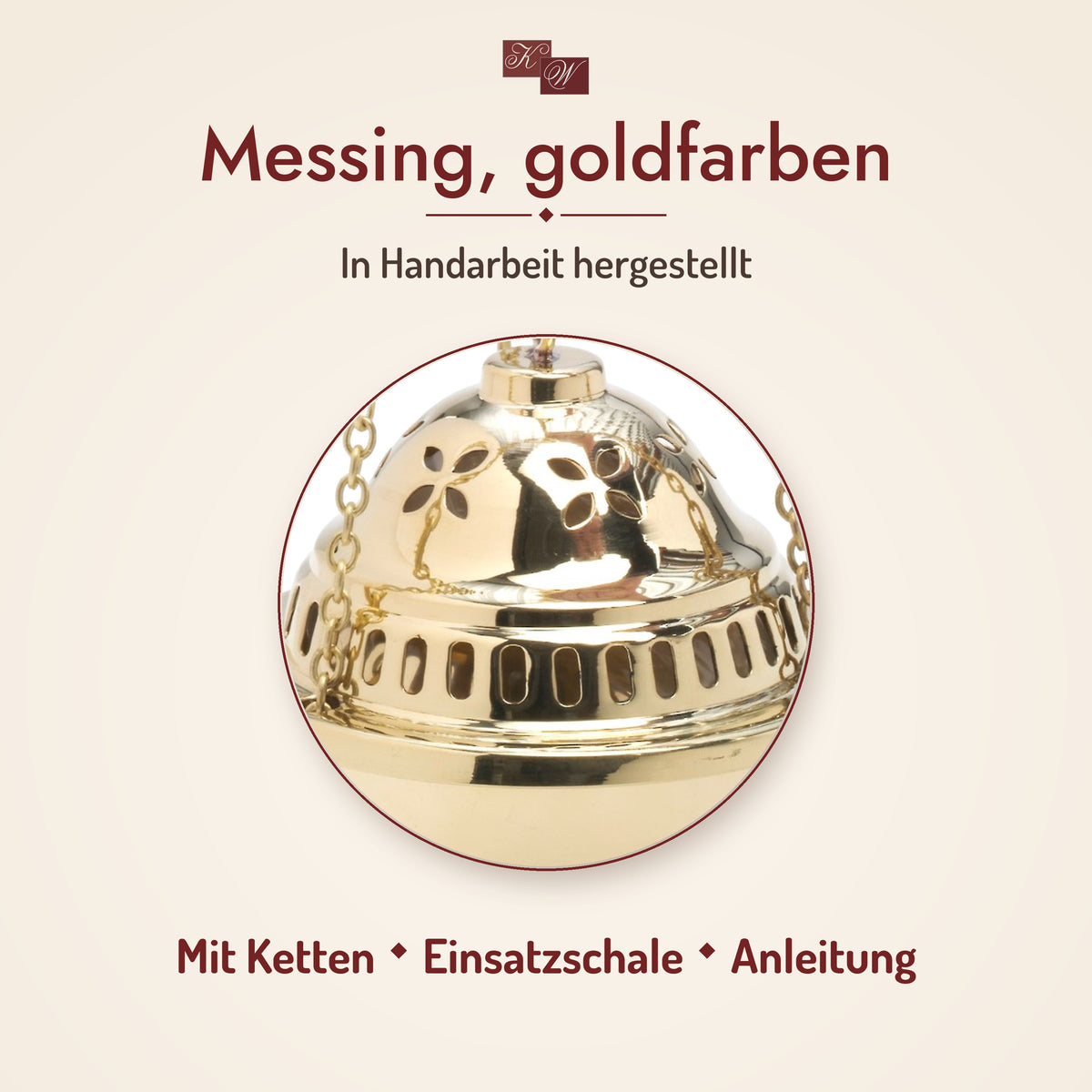 Weihrauchfass Byzanz aus Messing – Material im Detail, in Handarbeit hergestellt; mit Ketten, Einsatzschale und Anleitung