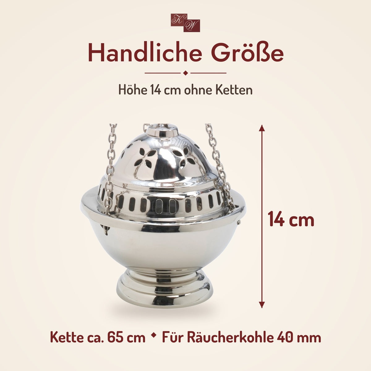 Weihrauchfass Byzanz aus Messing, vernickelt – Größe: Höhe 14 cm ohne Ketten